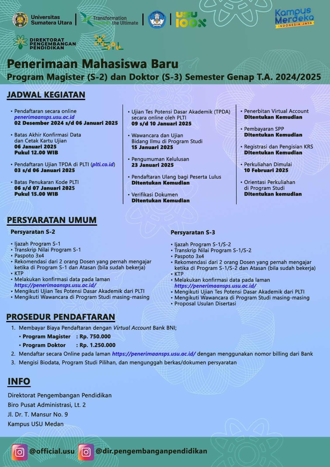 New Student Admissions for Master's and Doctoral Programs of Even Semester in 2024/2025